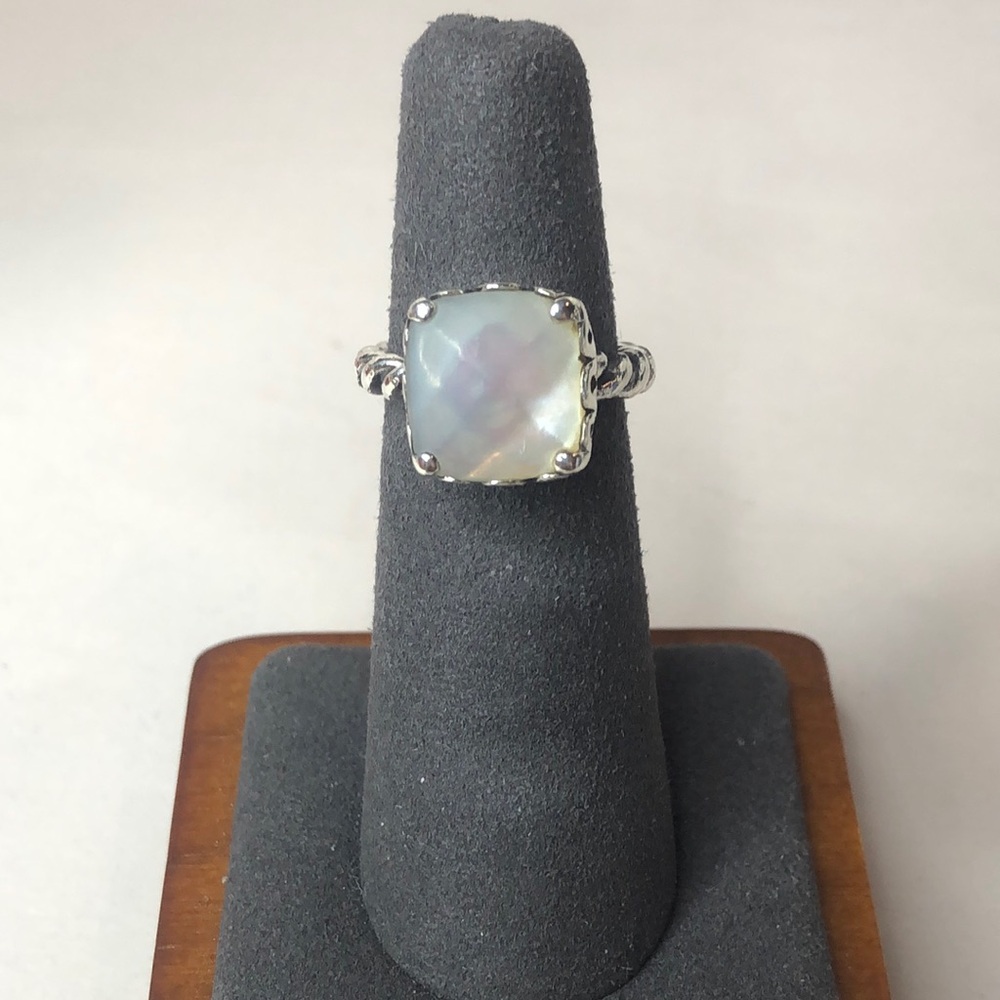 PANDORA Sincerity Twisted Sterling Silver Mother Of Pearl Cushion Cut Ring 50 5